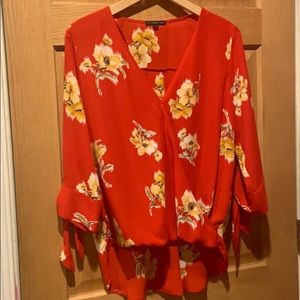 Red flower print top